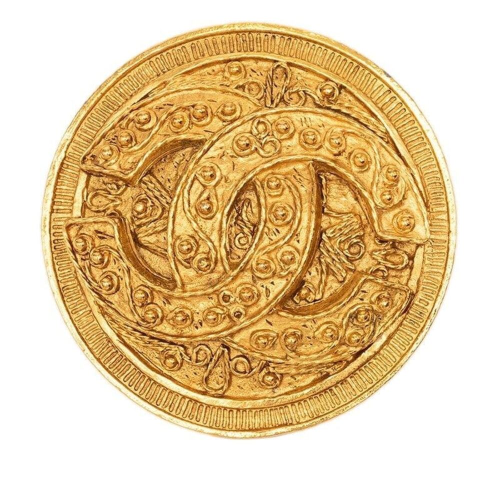 Chanel CC Logo Round Brooch Gold Plated